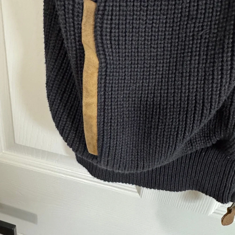 Orvis Mens M Black Cotton Shaker Knit Full Zip Shooting Sweater Vest Outdoor